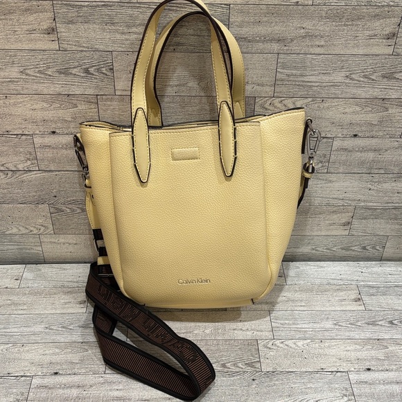 Calvin Klein Light Yellow Tote with Brown Accents - Picture 1 of 4
